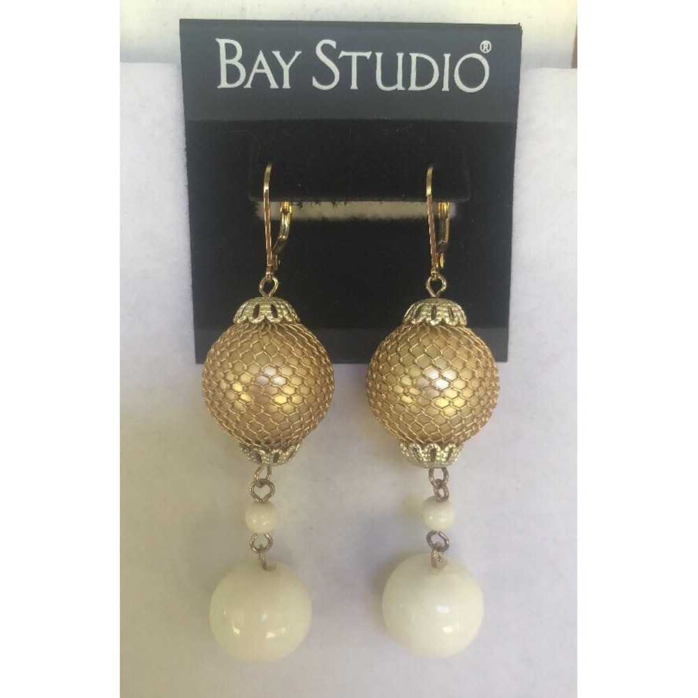 Earrings Gold Tone Dangle round delicate pierced 2.75" long Bay Studio NEW